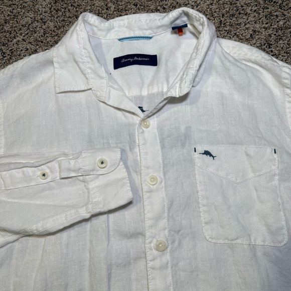 Tommy Bahama Shirt Men's Large White Linen Button Long Sleeve Relaxed Casual - Picture 2 of 7
